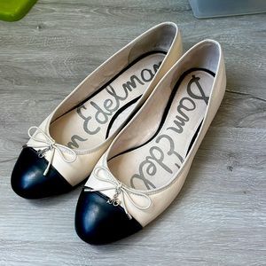 Sam Edelman Leather Cap Toe Ballet Flats 9.5M Cream & Black